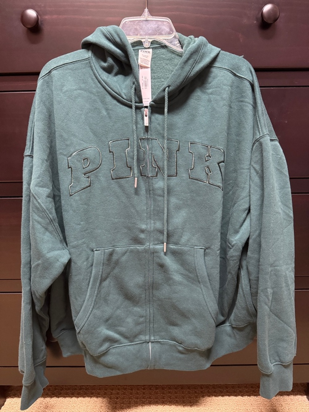 PINK Victoria's Secret Zip-Up Hoodie in Teal Green